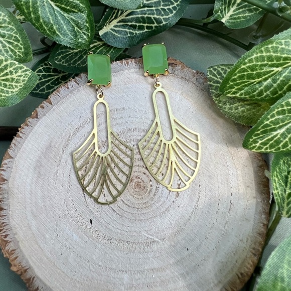 Elegant  Art-Deco Inspired Brass Earrings- Gold Statement Earrings - Picture 1 of 16